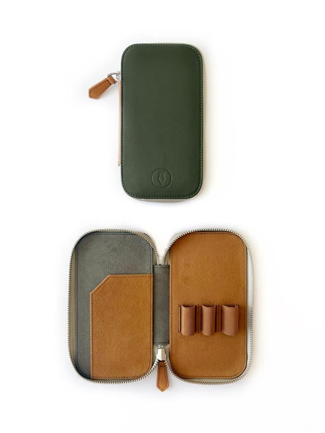 Eng Leather-Deri Koleksiyonu 3'lü Kalem Çantası Olive Tan-Deri Kalem Çantası-1-Milagron.com