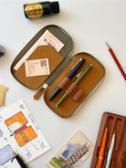 Eng Leather-Deri Koleksiyonu 3'lü Kalem Çantası Olive Tan-Deri Kalem Çantası-2-Milagron.com