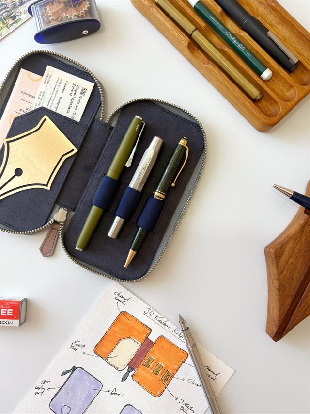 Eng Leather-Deri Koleksiyonu 3'lü Kalem Çantası Rose Nude-Deri Kalem Çantası-2-Milagron.com