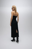 Esra Adıgüzel-Lioara - Yırtmaç Detaylı Straplez Midi Elbise-Elbise-3-Milagron.com