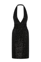 Esra Adıgüzel-Moonlit - Boyundan Askılı Derin V Dekolteli İşlemeli Elbise-Elbise-3-Milagron.com