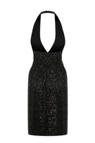 Esra Adıgüzel-Moonlit - Boyundan Askılı Derin V Dekolteli İşlemeli Elbise-Elbise-5-Milagron.com