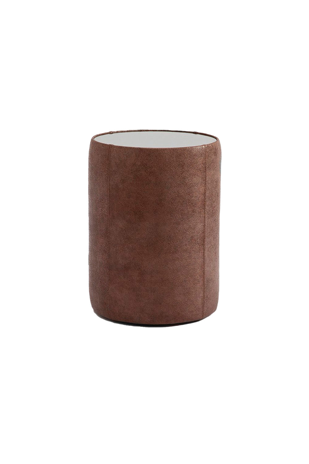 Estetik Decor-Cylinder Sehpa - Hakiki Sığır Derisi Kaplama - Füme Ayna Üst Yüzey - Modern Yan Sehpa-Yan Sehpa-1-Milagron.com