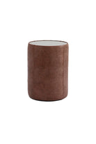 Estetik Decor-Cylinder Sehpa - Hakiki Sığır Derisi Kaplama - Füme Ayna Üst Yüzey - Modern Yan Sehpa-Yan Sehpa-1-Milagron.com