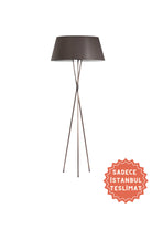 Estetik Decor-Lambader Cibuti & Trio Set – Gri Kumaş/ Eskitme Bakır Ayak-Dekoratif Aydınlatma-1-Milagron.com