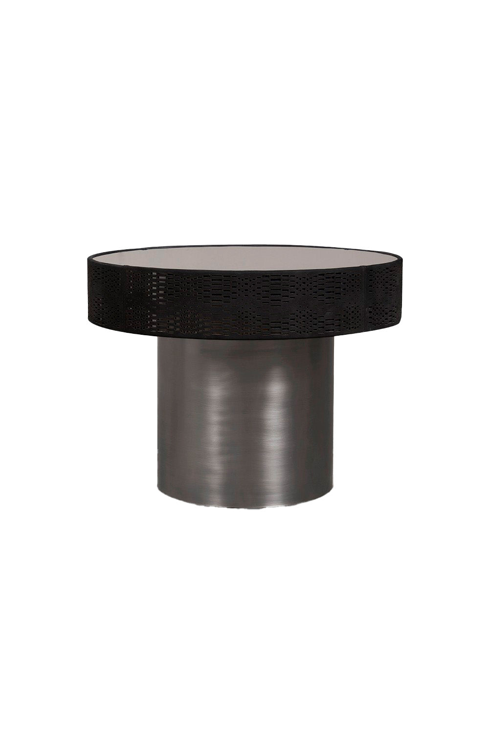 Estetik Decor-Sehpa Mushroom Tall Modern Nubuk Siyah Deri Lazer İşlemeli - Antik Krom Ayak - Füme Ayna Üstlü-Orta Sehpa-1-Milagron.com