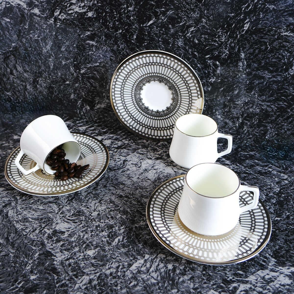 Evaliza Crown Platin 6 Kişilik Porselen Kahve Fincan Takımı 80 ml 44199