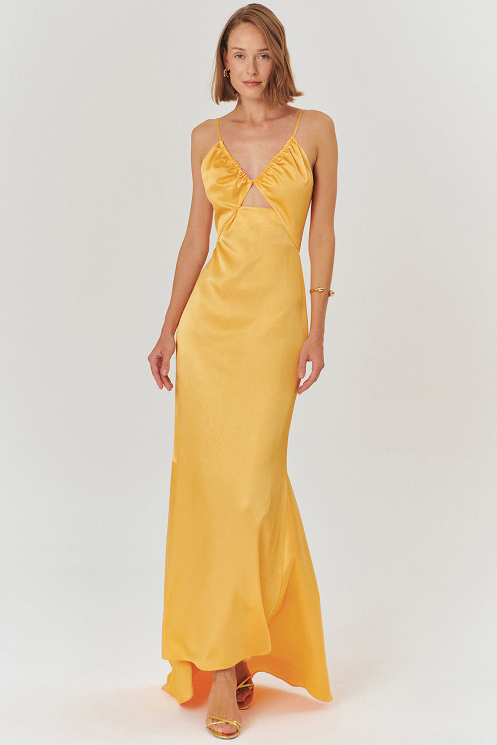 Exquise-Askılı A Kesim Regular Fit Saten Maxi Elbise-ELBİSE-1-Milagron.com