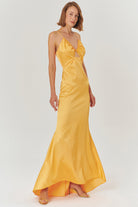 Exquise-Askılı A Kesim Regular Fit Saten Maxi Elbise-ELBİSE-3-Milagron.com