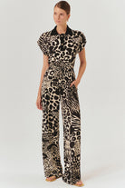 Exquise-Ayarlanabilir Bağcıklı Yüksek Bel Desenli Bol Kesim Pantolon-Pantolon-1-Milagron.com