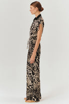 Exquise-Ayarlanabilir Bağcıklı Yüksek Bel Desenli Bol Kesim Pantolon-Pantolon-3-Milagron.com