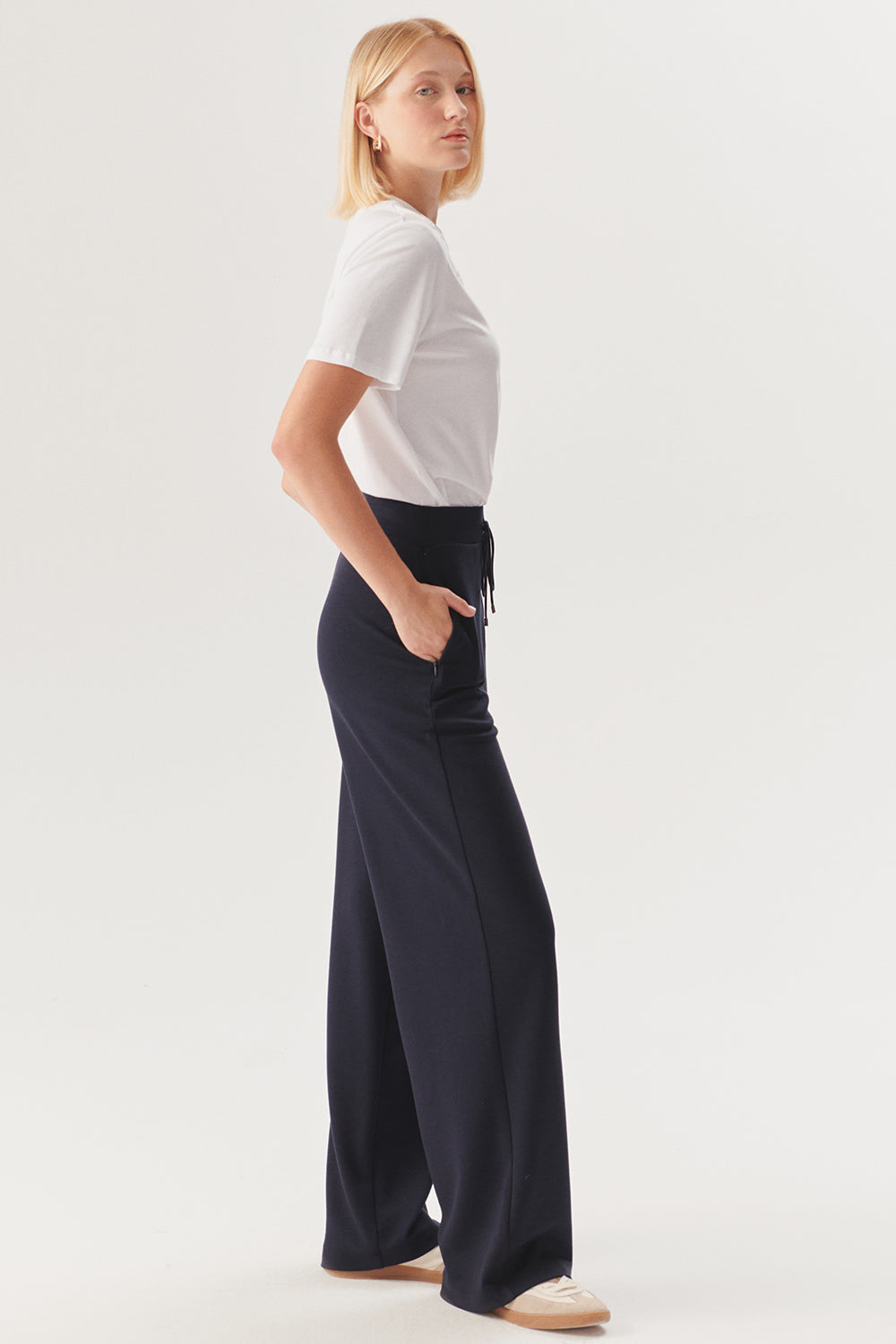 Exquise-Bağcık Detaylı Rahat Kesim Lacivert örme Pantolon-Pantolon-3-Milagron.com