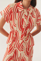 Exquise-Bağcık Detaylı Soyut Desenli Kahve Bej Regular Fit Pamuklu Gömlek-Gömlek-12-Milagron.com