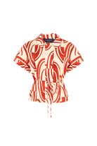 Exquise-Bağcık Detaylı Soyut Desenli Kahve Bej Regular Fit Pamuklu Gömlek-Gömlek-13-Milagron.com