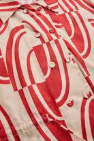 Exquise-Bağcık Detaylı Soyut Desenli Kahve Bej Regular Fit Pamuklu Gömlek-Gömlek-14-Milagron.com