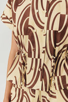 Exquise-Bağcık Detaylı Soyut Desenli Kahve Bej Regular Fit Pamuklu Gömlek-Gömlek-5-Milagron.com