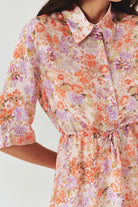 Exquise-Bağcık Detaylı çiçek Desenli Midi Gömlek Elbise-ELBİSE-3-Milagron.com