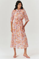 Exquise-Bağcık Detaylı çiçek Desenli Midi Gömlek Elbise-ELBİSE-4-Milagron.com