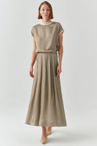 Exquise-Bağcıklı Beli Lastikli Desenli Regular Midi çok Renkli Etek-ETEK-1-Milagron.com