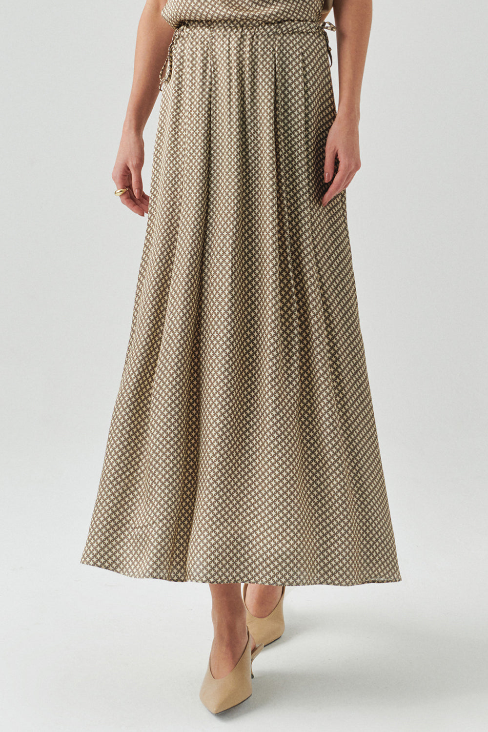 Exquise-Bağcıklı Beli Lastikli Desenli Regular Midi çok Renkli Etek-ETEK-2-Milagron.com