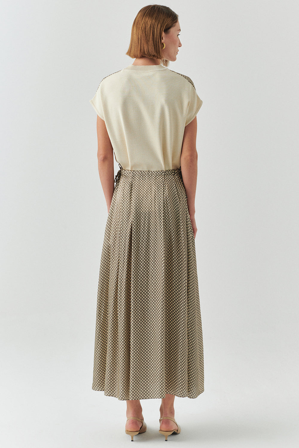 Exquise-Bağcıklı Beli Lastikli Desenli Regular Midi çok Renkli Etek-ETEK-4-Milagron.com