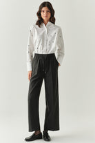 Exquise-Bağcıklı Cepli Düz Regular Dokuma Gri Pantolon-PANTOLON-4-Milagron.com