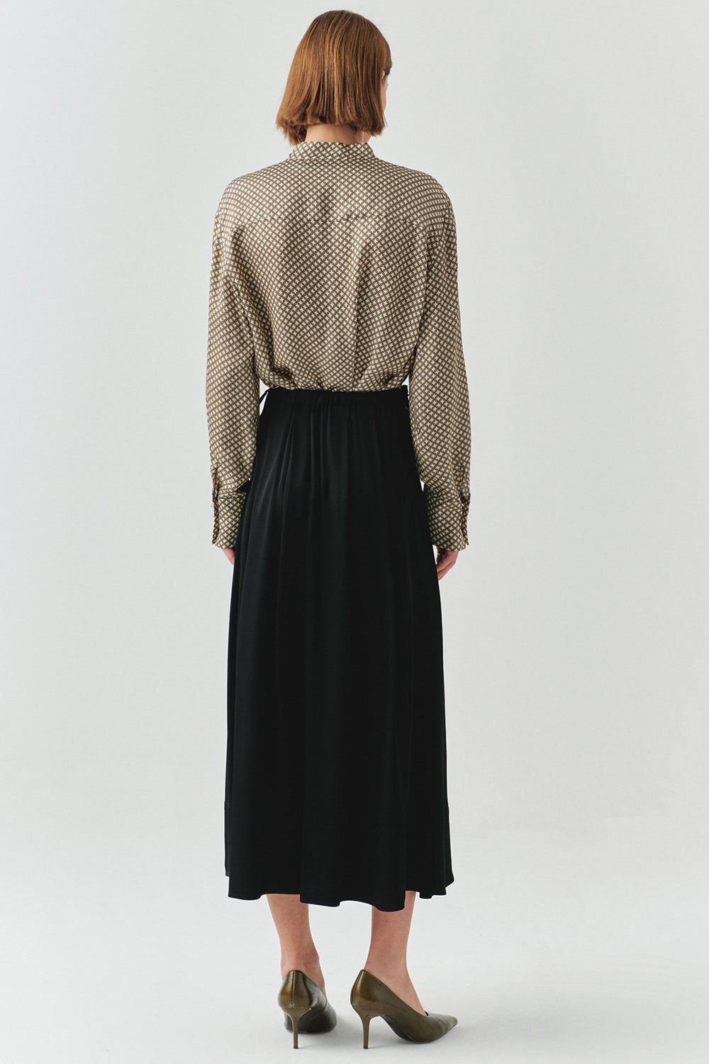 Exquise-Bağcıklı Cepli Regular Mat Saten Midi Siyah Etek-ETEK-3-Milagron.com