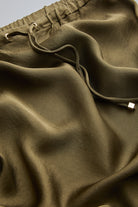 Exquise-Bağcıklı Regular Saten Midi Haki Etek-ETEK-7-Milagron.com