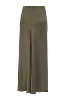 Exquise-Bağcıklı Regular Saten Midi Haki Etek-ETEK-9-Milagron.com