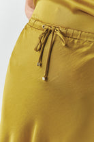 Exquise-Bağcıklı Regular Saten Midi Lime Etek-ETEK-5-Milagron.com