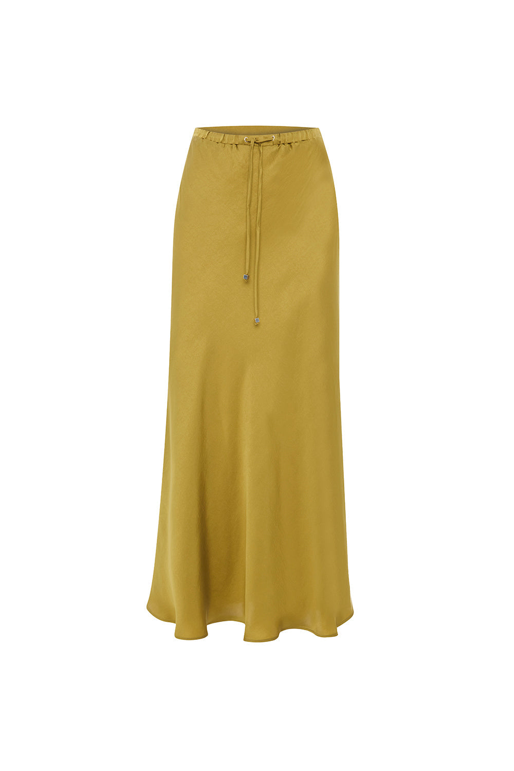 Exquise-Bağcıklı Regular Saten Midi Lime Etek-ETEK-7-Milagron.com