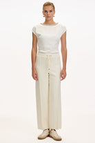 Exquise-Bağcıklı Regular Triko Ekru Pantolon-1-Milagron.com