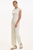 Exquise-Bağcıklı Regular Triko Ekru Pantolon-2-Milagron.com