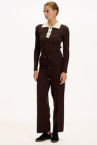 Exquise-Bağcıklı Regular Triko Kahve Pantolon-1-Milagron.com