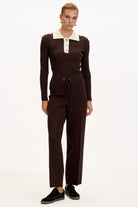 Exquise-Bağcıklı Regular Triko Kahve Pantolon-3-Milagron.com