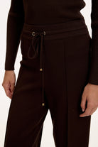 Exquise-Bağcıklı Regular Triko Kahve Pantolon-6-Milagron.com