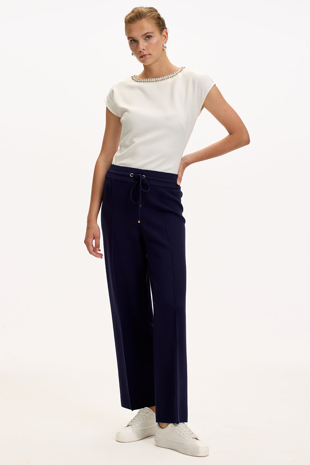 Exquise-Bağcıklı Regular Triko Lacivert Pantolon-2-Milagron.com