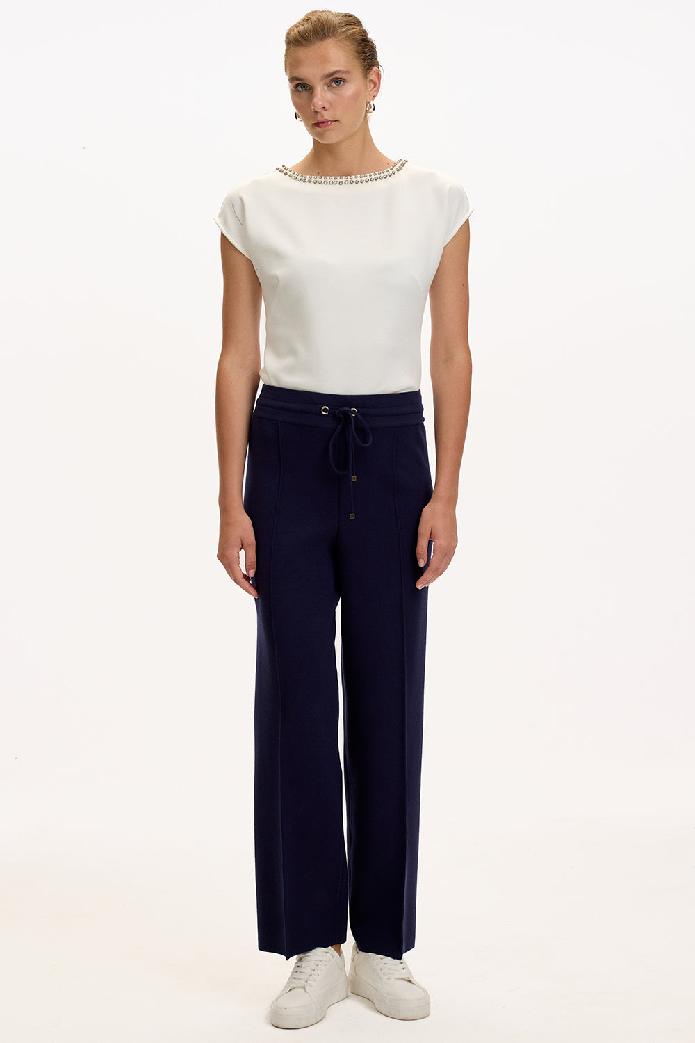 Exquise-Bağcıklı Regular Triko Lacivert Pantolon-3-Milagron.com