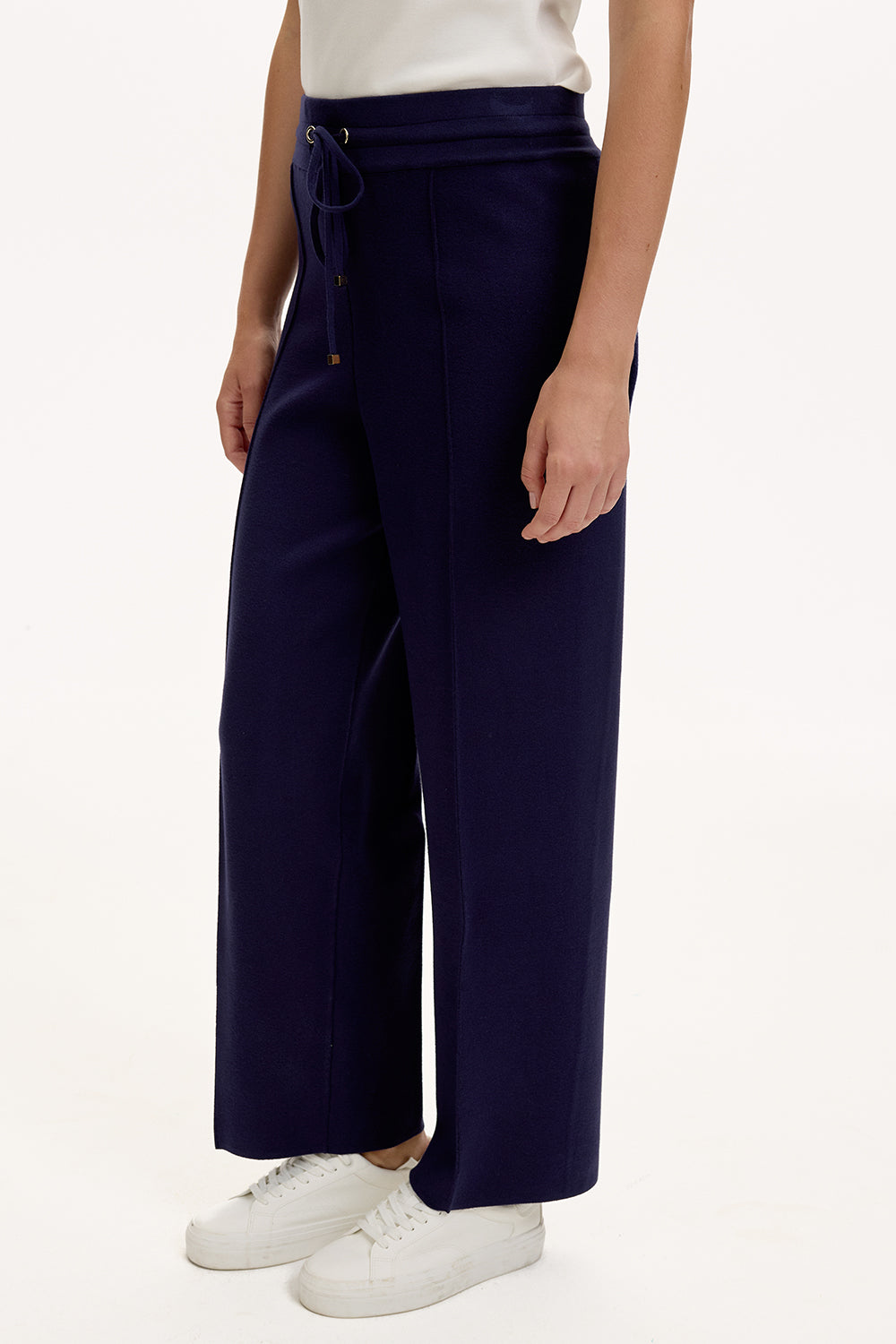 Exquise-Bağcıklı Regular Triko Lacivert Pantolon-4-Milagron.com