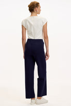 Exquise-Bağcıklı Regular Triko Lacivert Pantolon-5-Milagron.com