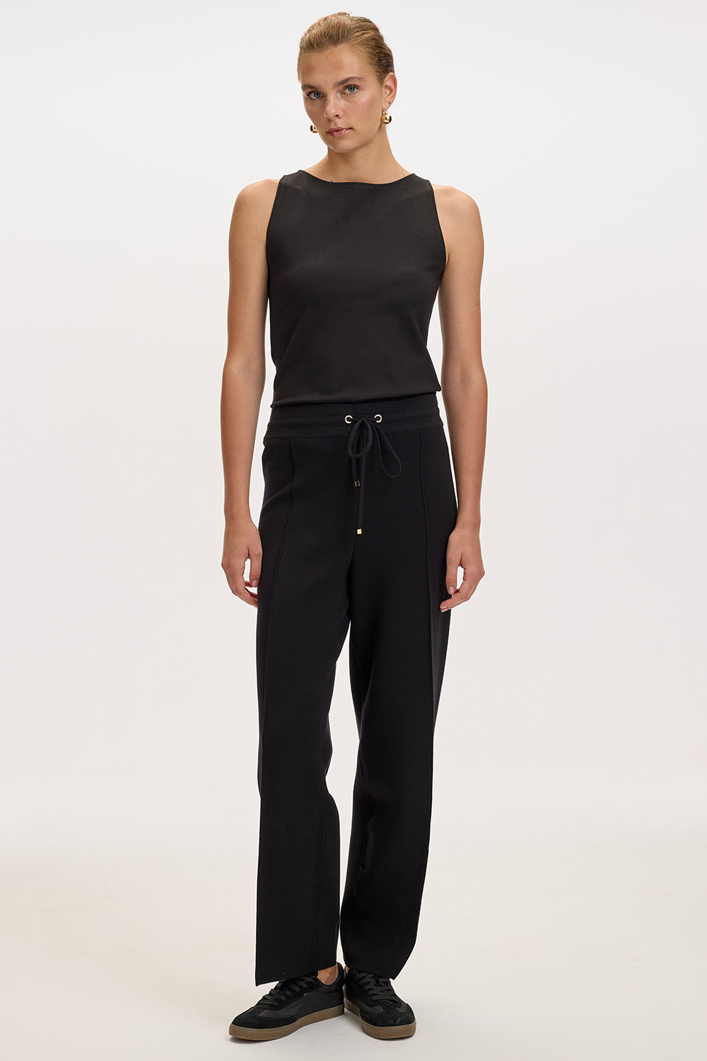 Exquise-Bağcıklı Regular Triko Siyah Pantolon-4-Milagron.com