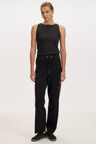 Exquise-Bağcıklı Regular Triko Siyah Pantolon-4-Milagron.com