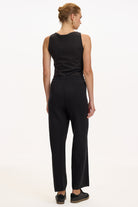 Exquise-Bağcıklı Regular Triko Siyah Pantolon-5-Milagron.com