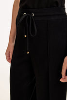 Exquise-Bağcıklı Regular Triko Siyah Pantolon-6-Milagron.com