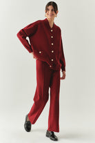 Exquise-Bağcıklı Regular Triko Vişne Pantolon-PANTOLON-1-Milagron.com