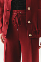 Exquise-Bağcıklı Regular Triko Vişne Pantolon-PANTOLON-2-Milagron.com