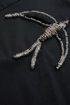 Exquise-Bağlama Yaka Detaylı İşlemeli Kısa Kol Regular Pamuklu Siyah Bluz-Bluz-7-Milagron.com