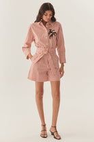 Exquise-Bağlamalı Kırmızı Çizgili şort-Şort-2-Milagron.com