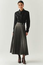 Exquise-Balık Sırtı Desenli Pilisoley Yüksek Bel Tokalı Regular Midi Gri Etek-ETEK-1-Milagron.com