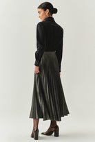 Exquise-Balık Sırtı Desenli Pilisoley Yüksek Bel Tokalı Regular Midi Gri Etek-ETEK-3-Milagron.com